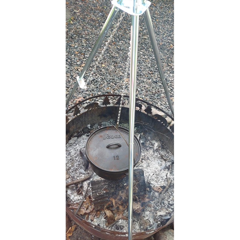 Mann Lake Foldable Stainless Steel Tripod Hanging Pot Stand, Camping