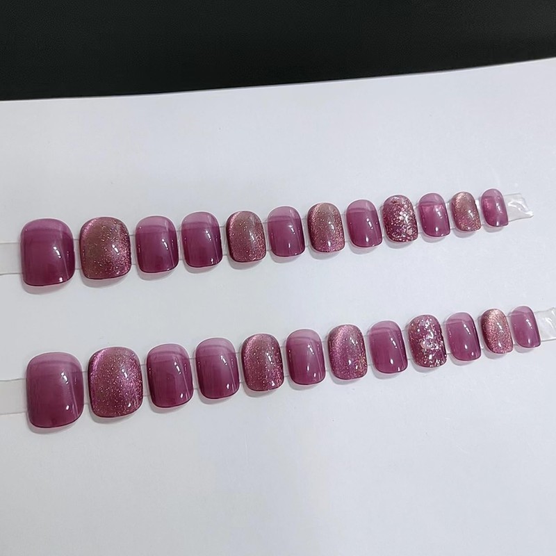 Nail Tips, Short, 24 Pieces, Short Nail Sticks, Cute Purple,