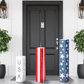 Beeveer 3 Piece 19.68" H 4th of July Wooden Standing Decor Memorial Day Front Door Porch Sign Patriotic Welcome Sign American Wooden Firecrackers Decor for Independence Day Home Front Door Farm Yard