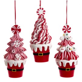 Kurt S. Adler Candy Swirl Tree in Santa Bucket Ornaments, 3 Assorted