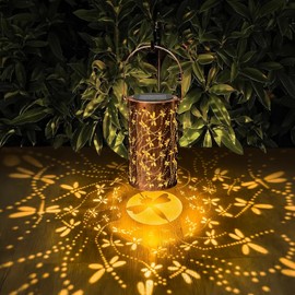 AZEEBOI 2 Pack Solar Lanterns Outdoor Waterproof Dragonfly Lantern Garden Decor Birthday Gifts for Women Mom Grandma Hanging Solar Lights Metal Decoration for Yard, Patio, Backyard, Porch