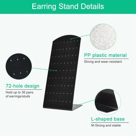 KLYNGTSK 5 Pack Earring Holder Stand 72 holes Ear Studs Holder Black Earring Stand Display Rack Plastic Earring Holder Organizer with 5Pcs Wipe Cloth L-Shape Earring Stand for Studs Jewelry Display
