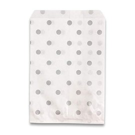 888 Display USA, Inc 100 pcs of 8 1/2” x 11” Silver Polka Dot/White Paper Gift Bags – Shopping/Sales/Tote Bags