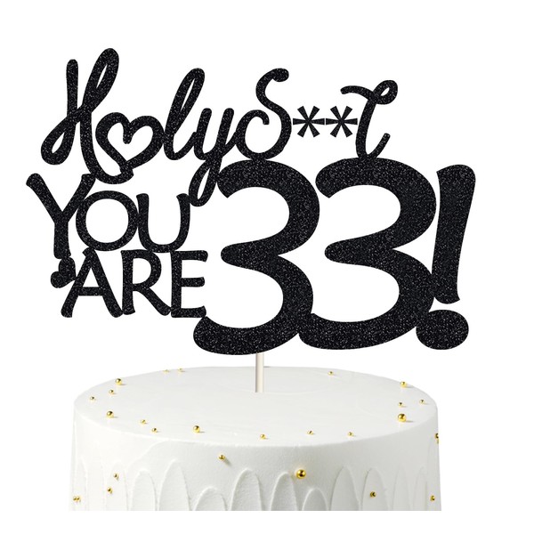 Decoración para tarta de 33 cumpleaños, decoración para tartas de 33 cumpleaños, purpurina negra, divertida decoración para tarta de 33 cumpleaños para hombres, decoración de 33 cumpleaños para mujeres, decoración de 33 cumpleaños, decoración para tarta 