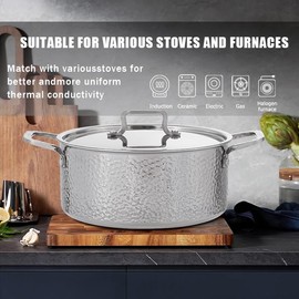 Vivicreate Tri-Ply Stainless Steel Stockpot – Deep Cooking Pot with Hammered Exterior, Compatible with All Stovetops, Even Heat Distribution, Durable Cookware for Soups, Stews, and More（7QT）
