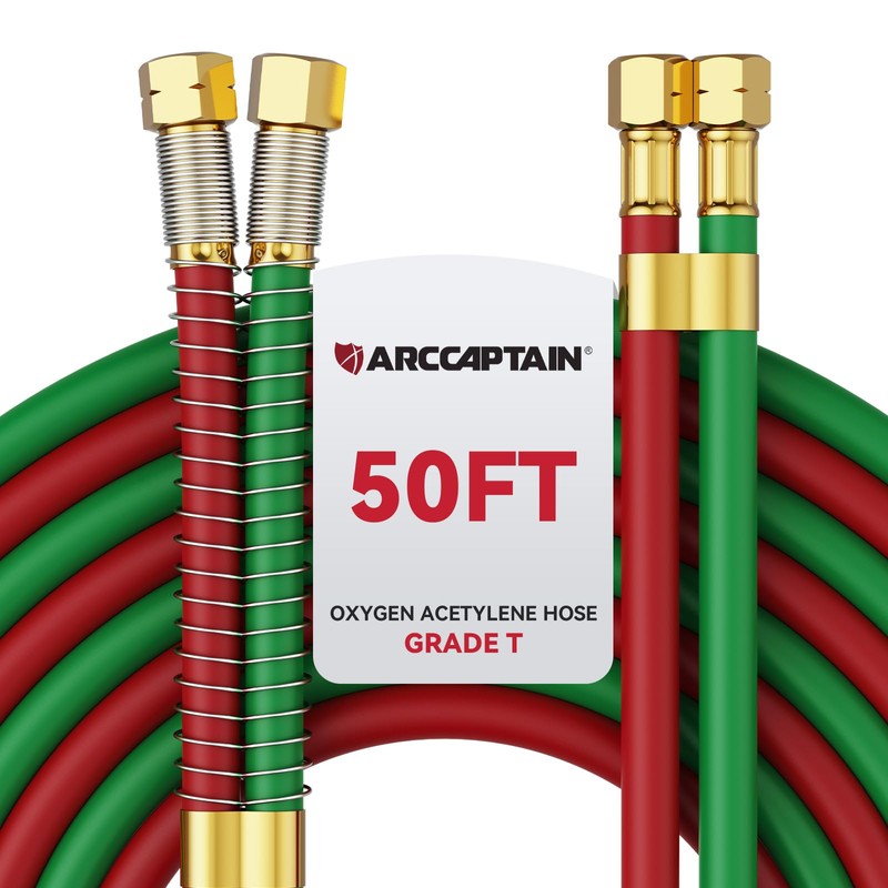 ARCCAPTAIN Grade T Oxygen Acetylene Hose, 1/4" x 50 FT