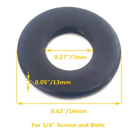 Alamic 50 Pcs 1/4" Stainless Steel Washers, 18-8 (304) Stainless Steel Flat Washers for Bolts and Screws, Black Oxidized