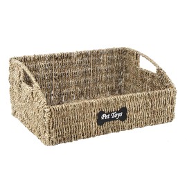 Brabtod Trapezoid Pet Dog Toy Basket,Wicker Baskets with Built-in Handles,Large Dog Toy Bin,Dog Storage Organizer for Leash Blanket Toys Snacks,Handwoven Seagrass Basket