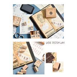 Ebrima 32 Pieces Wooden Rubber Stamp Set Week Months and Number Design Vintage Decorative Stamps for Craft Scrapbook Painting, Diary and Card Making (B)