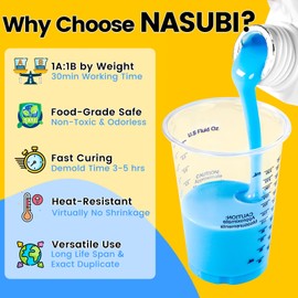 NASUBI Silicone Mold Making Kit 70.4oz,15A Non-Toxic Safe Liquid Silicone Rubber for Mold Making,4.4LB Mixing 1:1 by Weight Fast Curing Silicone Rubber for DIY Handmade Soaps, Candles, Resin Molds