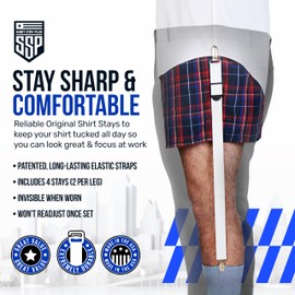 World's Best Shirt Stays for Men Police and Military-Heavy Duty-Made in USA (Original Style in White, Select Series) 1 Pair of Shirt Keepers/Garter