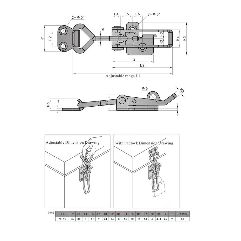 Adjustable Latch Buckle Cabinet Boxes Lever Handle Toggle Catch Latch