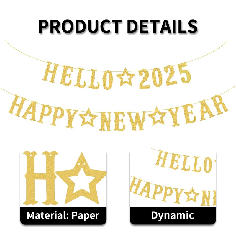Happy New Year Banner,Happy New Year Hello 2025 Bunting Decorations,2025