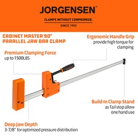 JORGENSEN 36-inch Bar Clamps, 90°Cabinet Master Parallel Jaw Bar Clamp Set, 2-pack
