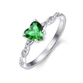 Bonlavie 1.35ct Heart Cut Created Green Emerald Wedding Ring for Women Engagement Promise Ring 925 Sterling Silver Size S
