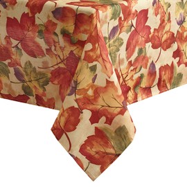 Newbridge Autumn Leaf Collage Contemporary Thanksgiving and Fall Season Fabric Tablecloth, Impressionist Fall Leaves Soil Resistant, No Iron Easy Care Tablecloth, 52 Inch x 52 Square