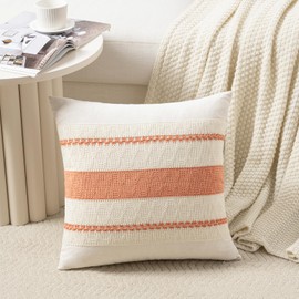 Fancy Homi Set of 2 Boho Coral Decorative Throw Pillow Cover 20x20 Inch for Couch Bed Sofa, Aesthetic Modern Organic Farmhouse Home Decor, Soft Cotton Cute Accent Macrame Woven Cushion Case