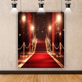 Red Carpet Backdrop 8x10ft Fabric Stage Award Ceremony Banner Fashion Show Photos VIP Party Decor Movie Night Decor Red Carpet Birthday Banner Graduation Photos Senior Prom Backdrop
