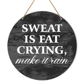 Muktoujaumai Funny Gym Signs Wall Decor, Home Gym Inspirational Wall Decor Gym Hanging Signs Rustic Decorations for Office, Fitness, Workout Room, Sweat Is Fat Crying