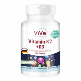 Vitamin K2 200 mcg Menaquinon MK7 + D3 10,000 IU Depot - 120 Capsules, High Dose, Only One Capsule Every 10 Days, Quality from Germany ViVe Supplements