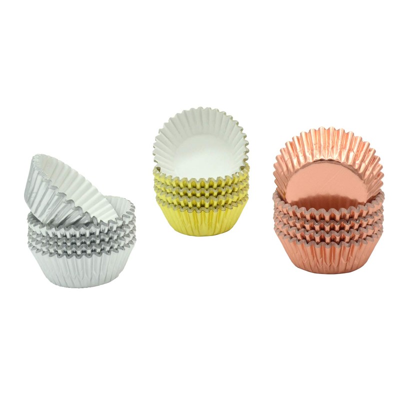 Mombake Mini Foil Cupcake Cases,Muffin Baking Cups(Rosegold/Silver/Gold, 300-Count)