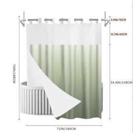 MOXDBT NO Hook Sage Green Shower Curtain with Snap-in Liner Set, Modern Design Hotel Style with See Through Top Window Double Layers Water Proof Bath Curtain,Machine Washable 71x74 Inch