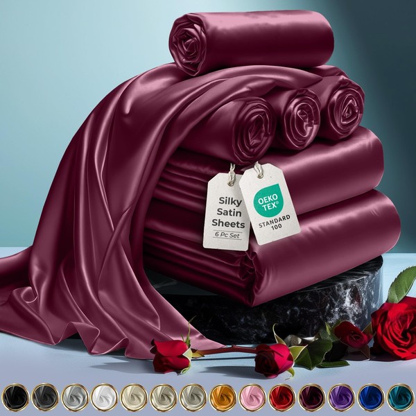 DECOLURE Satin Sheets Set King 6pcs - Luxury Silk Feel