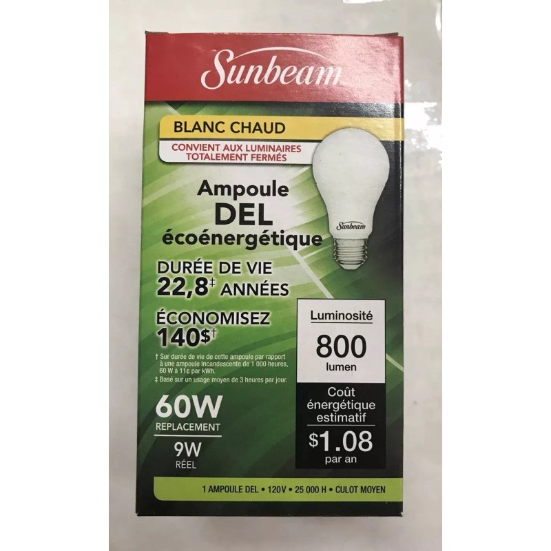 SUNBEAM 2 Pack Sunbeam LED Bulb Warm White A19 Medium