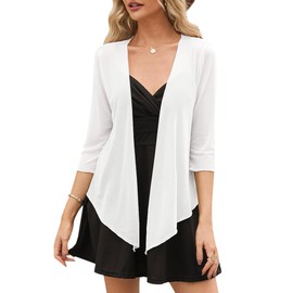 Gyabnw Women's Chiffon Bolero Festive 3/4 Sleeve Elegant Cardigan Short Summer Cardigan Lightweight Shrug, White 1, XL