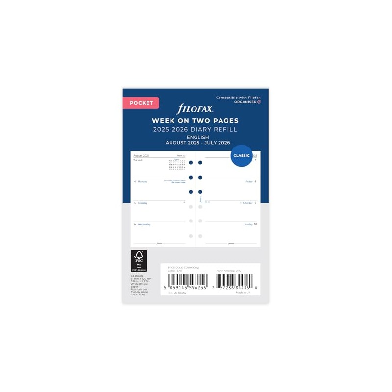 Filofax Pocket week on two pages mid year diary August