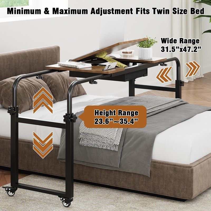 GiftGo Overbed Table with Wheels Rolling Laptop Desk Cart Table