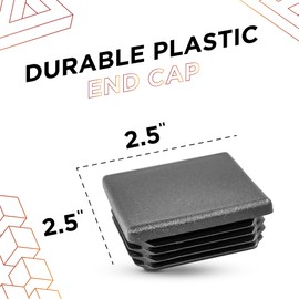 Prescott Plastics 2.5" Inch (63.5mm) Square Plastic Hole Plugs Insert, Black Hardware Plugs and End Caps for Metal Tubing, Glide Insert for Pipe Post, Chair Legs and Furniture Legs (10 Pack)