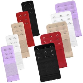 Bigqin Bra Extender, Elastic Bra Extension, 3 Hooks Bra Extender Extension with 2 Hooks, Pack of 10, Black, red, skin colour, white, purple