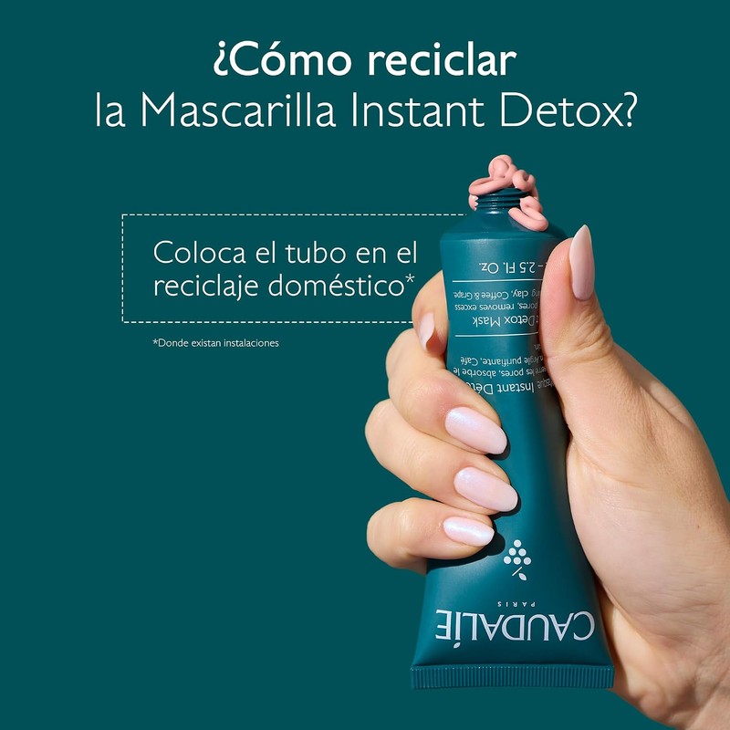 CAUDALIE Instant Detox Mascarilla de Arcilla Rosa, Limpia Poros -
