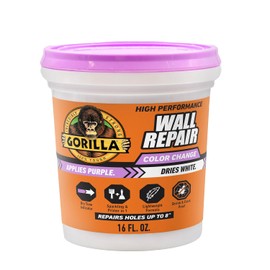 Gorilla High Performance Wall Repair Color Change, 16 Ounce Tub, Applies Purple, Dries White – Spackling & Primer in One, Shrink & Crack Resistant