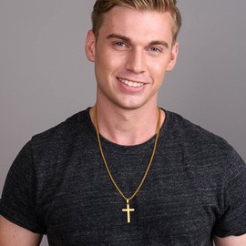 Ieftop Gold Cross Necklace for Men, Fathers, Sons, Husbands, Grandsons - Stainless Steel - 20" Chain - Cross Pendant - Gift for Him