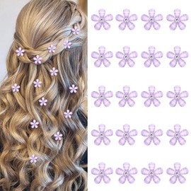 YISSION 20 Pcs Mini Light Purple Flower Hair Clips with Rhinestone Cute Flower Hair Pins Decorative Wedding Hair Barrettes Bridal Hair Accessories for Girls Women