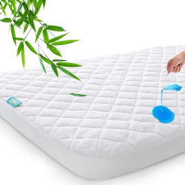 Waterproof Travel Cot Mattress Protector, Fits For 95x65cm Travel Cot Mattress, Ultra Soft Bamboo Terry Surface, Breathable and Easy Care