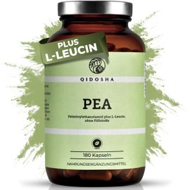 QIDOSHA® Palmitoylethanolamid PEA Kapseln hochdosiert, 180 Kapseln im Apothekerglas, mikronisiert, 1200mg PEA je Tagesportion, deutsche Fertigung, jede Charge laborgeprüft, plus Leucin
