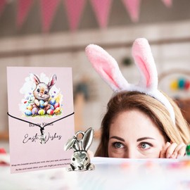 sesameless Easter Gifts for Kids, Novelty Bunny Easter Bracelet with Wish Card for Girls, Funny Bunny Kisses Gifts Presents for Children Girls Teens