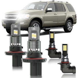 HUOKEDS for Ford Explorer 2006-2010 FOG Lights Bulbs Combo, 4pcs Super Bright White Dual Beam and Fog Lights Blubs Package, 1:1 Size as Stock Bulbs, Plug and Play