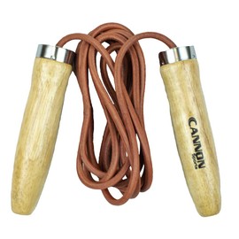 Cannon Sports Leather Jump Rope with Ball Bearing Wooden Handles for Fitness & Home Gym (9 FT)
