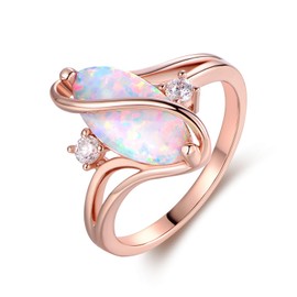 Barzel 18K Rose Gold Plated Created Fire Opal Ring With Cubic Zirconia Accents (Rose Gold Fire Opal, 10)