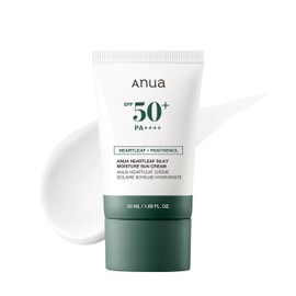 ANUA ANUA Heartleaf Silky Moisturizing Sunscreen SPF 50 PA++++, Korean Facial Sunscreen, Makeup Base, with Niacinamide, Fragrance-Free, Minimal Whitening, 50 ml