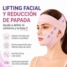 Faja Facial Mentonera Lifting Facial Reductor de Papada Faja para Papada Mujer con Cinta Reutilizable Aireada para Dormir y Día Correa Facial para V C