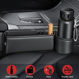 Preshwous 2 Pack Car Seat Gap Filler, Leather Cup Holder Gap Bag, Car Seat Gap Filler Organizer with Cup Holder, Car Seat Storage Box for Cards, Phone, Purse, Keys, Cup