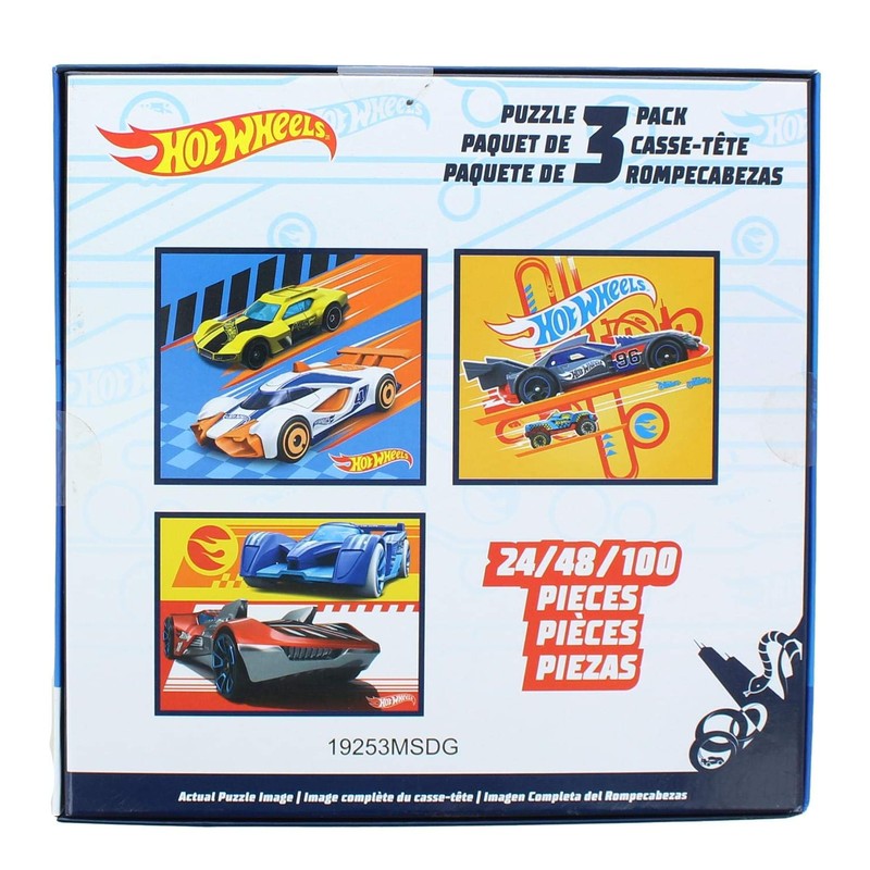 Hot Wheels 3 Pack Kids Puzzles (1X24PC, 1X 48PC, 1X100PC)