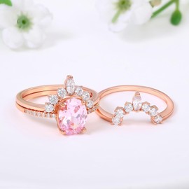 LAZLUVU Oval Pink Moissanite Stackable Rings AAA Cubic Zirconia Engagement Rings for Women Pink Rose Gold Promise Ring Jewelry Christmas Size 9
