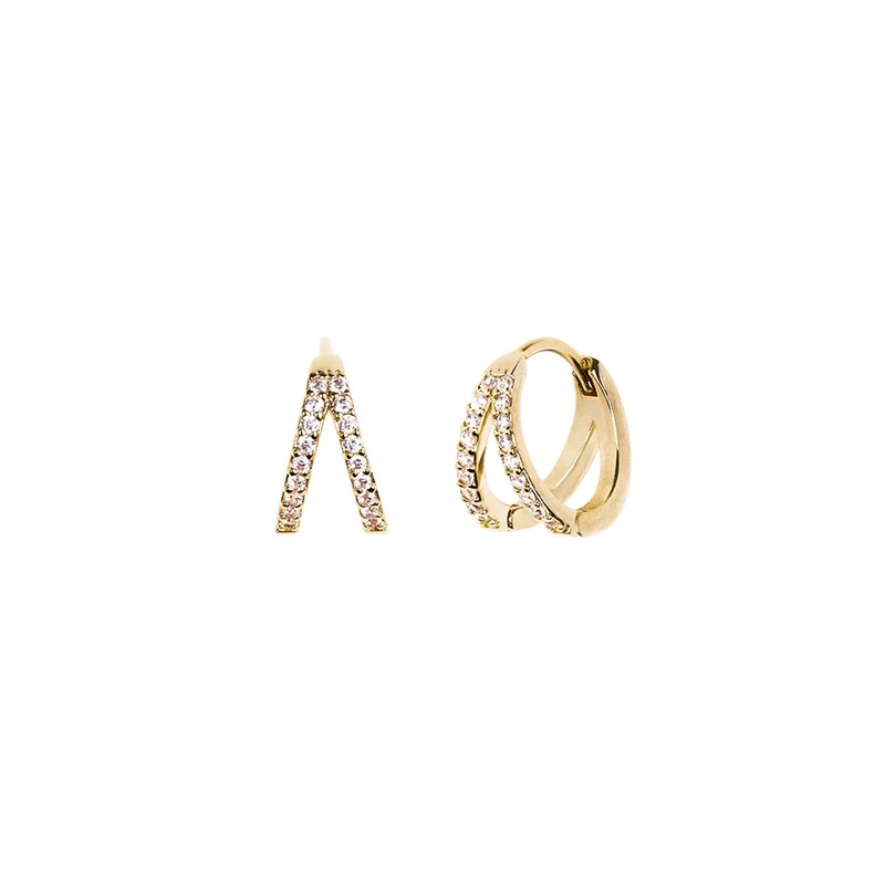 Gold&Deer 14K Goldfield Two-Line Cubic One-Touch Earrings White Gold /