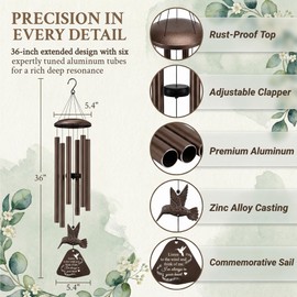 36" Memorial Wind Chimes for Outside, Sympathy Gift for Loss of Loved One, Hummingbird Wind Chime for Mom Dad, Bereavement Remembrance Funeral Condolence Gift